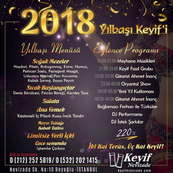 Keyif Restaurant Nevizade 2018 Yılbaşı Programı